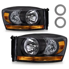 For 2006-2008 Dodge Ram 1500 2500 3500 Headlights Pair Black Headlamps 06-08
