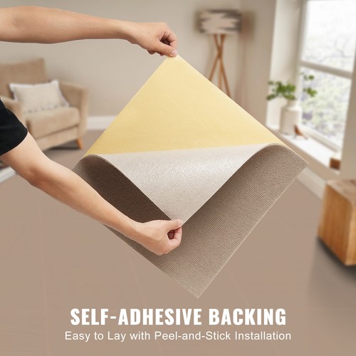 VEVOR 10pcs Peel and Stick Carpet Tile Self Adhesive Floor 18” x 18” Light Brown - Picture 4 of 12