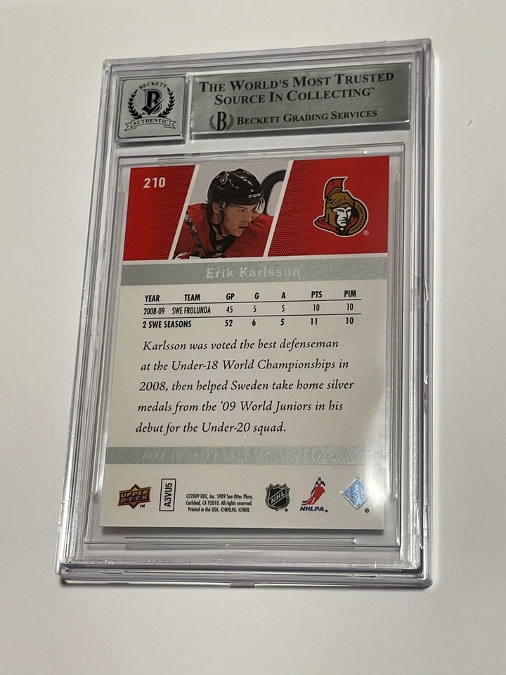 Erik Karlsson Signed UD Young Guns RC Card IP Autographed Slabbed Beckett BAS a - Image 2 of 2