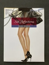 Hanes Silk Reflections Size AB Silky Sheer Control Top Pantyhose, NEW Barely Blk