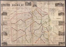 16" x 24" 1858 Map of Pennsylvania Adams Co. Adams County Gettysburg