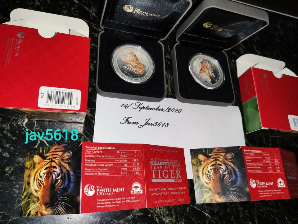 AUSTRALIA YEAR TIGER 2 COINS 2 oz ANDA PERTH MINT ZODIAC LUNAR SERIES II CHINA** - Image 4 of 4