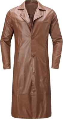 Men's Lambskin Stylish Fashionable Fit Soft Trench Coat Brown Leather Handmade