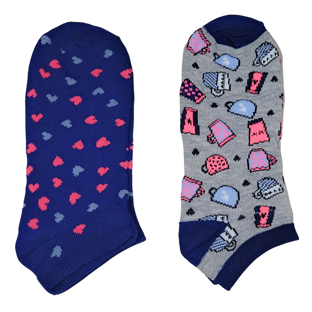 Novelty Socks Women Large 8-14 Blue Pink Gray No Show Stretch