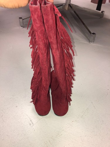Nature Breeze Synthetic Suede Maroon Red Fringe Women's Boots Sz 7 - Picture 6 of 7