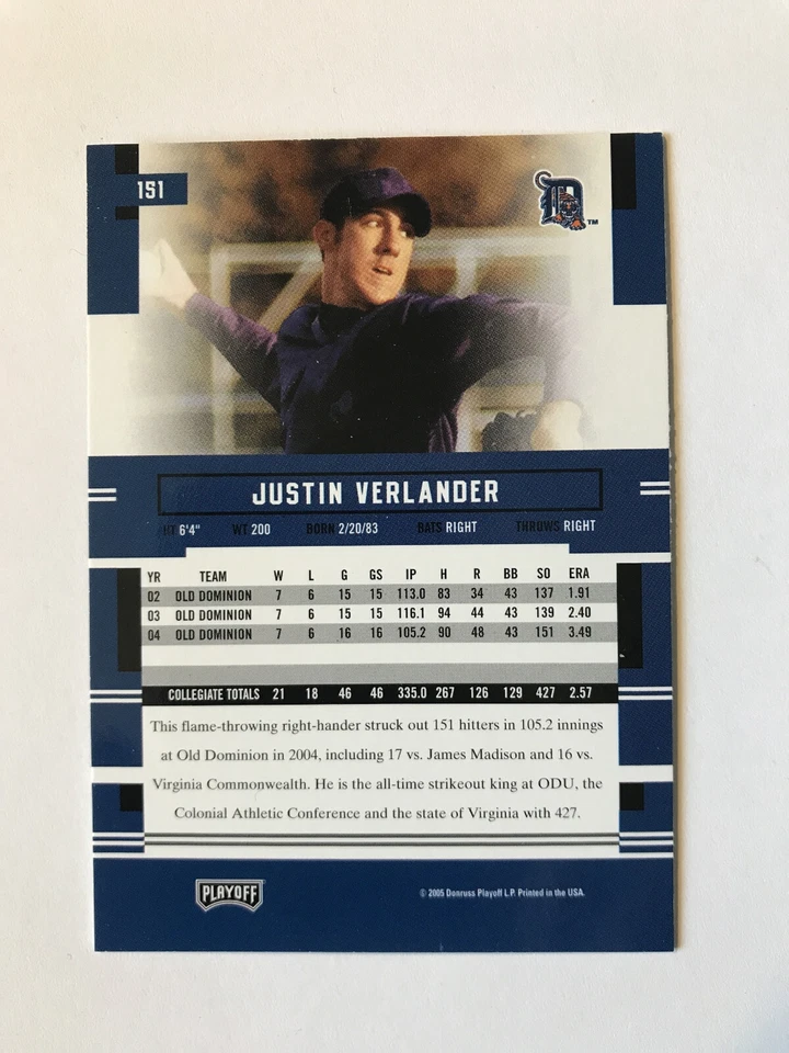 Tarjeta Justin Verlander 2005 Playoff Prestige Prospect #151 Detroit Tigers  Foto 2 de 4