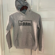 ADIDAS Gray Sweatshirt Hoodie Long Sleeves Black Lettering Size Medium 10/12