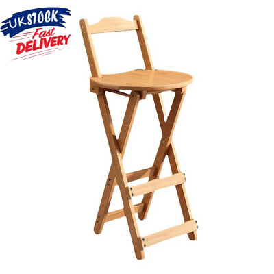 Folding Bamboo Bar Stool 85 cm Kitchen Counter Stools with Backrest and  Footrest UK