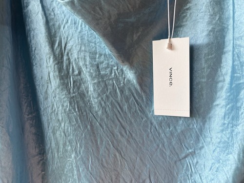 VINCE womens Satin Camisole Tank Top size Large Blue Light Lagoon Cowl Neck $225 - Picture 8 of 12
