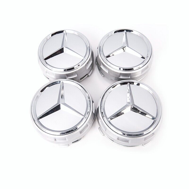 AMG Silver Raised Center Cap with Chrome Star OEM Set of 4 Genuine