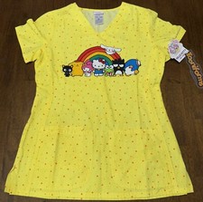 NWT Hello Kitty And Friends Scrub Top Yellow Sanrio NEW XS XSmall Toomiforms