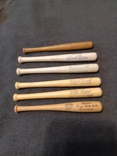 6 vintage Louisville Slugger Mini Plastic And Wood Bats 1960s