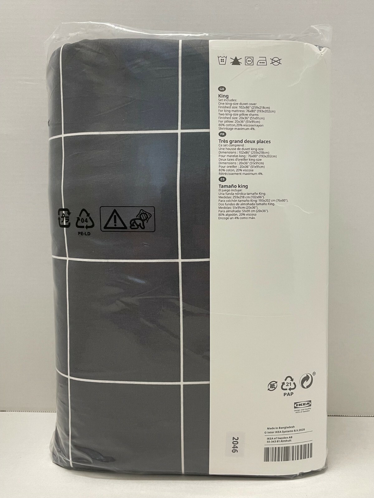 Ikea VITKLOVER King Duvet cover and pillowcases white black/check NEW