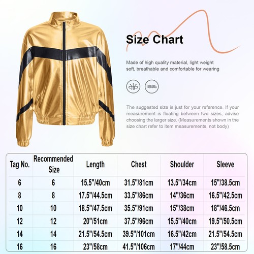 Kids Girls Shiny Metallic Bomber Jacket Stage Performance Dancing Outwear Coat - Picture 27 of 63