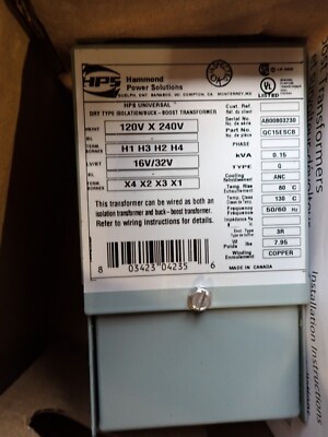 NEW Hammond Buck Boost Transformer 0.15 KVA QC15ESCB 120x240v to 16/32V 3R