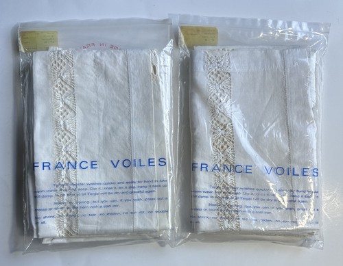 2 Vintage France Voiles Lace Kenneth Curtains 47” X 84” Ivory Trianon Polyester - Picture 5 of 7