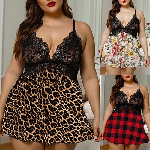 Plus Size Women Sexy Lingerie Lace Babydoll Underwear Nightwear Loose Sleepwear