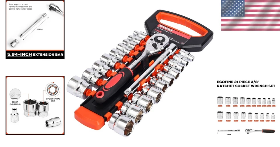 Complete 21-Pc Ratchet Socket Tool Set with Quick-Release Handle & Extension Bar - Image 2 of 4