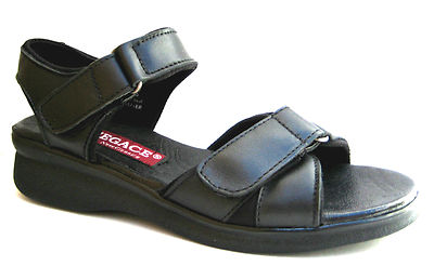 Vegace Women Black Leather Sandal Duo Ankle Loop Strap Open Toe Comfort 5960
