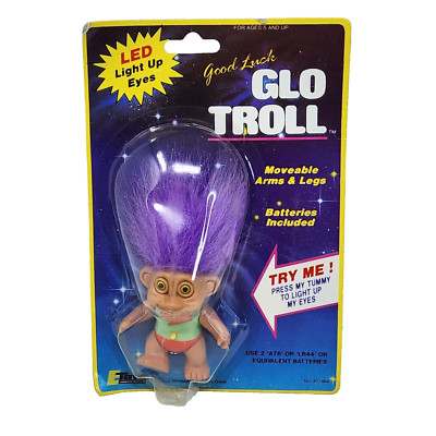 VINTAGE 1990's ETOYS GOOD LUCK GLO TROLL LED LIGHT UP EYES SEALED IN PACKAGE
