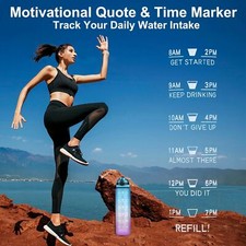 1L Water Bottle Motivational Drink Flask With Time Markings BPA Free Sport Gym — image 2