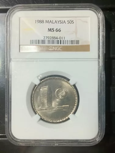 MALAYSIA  1988 50 CENT COIN NGC  MS66.