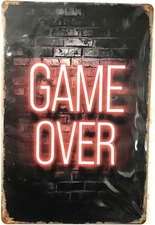 TIN SIGN new 8x12 Game over video gaming gamer x box play station man cave C21