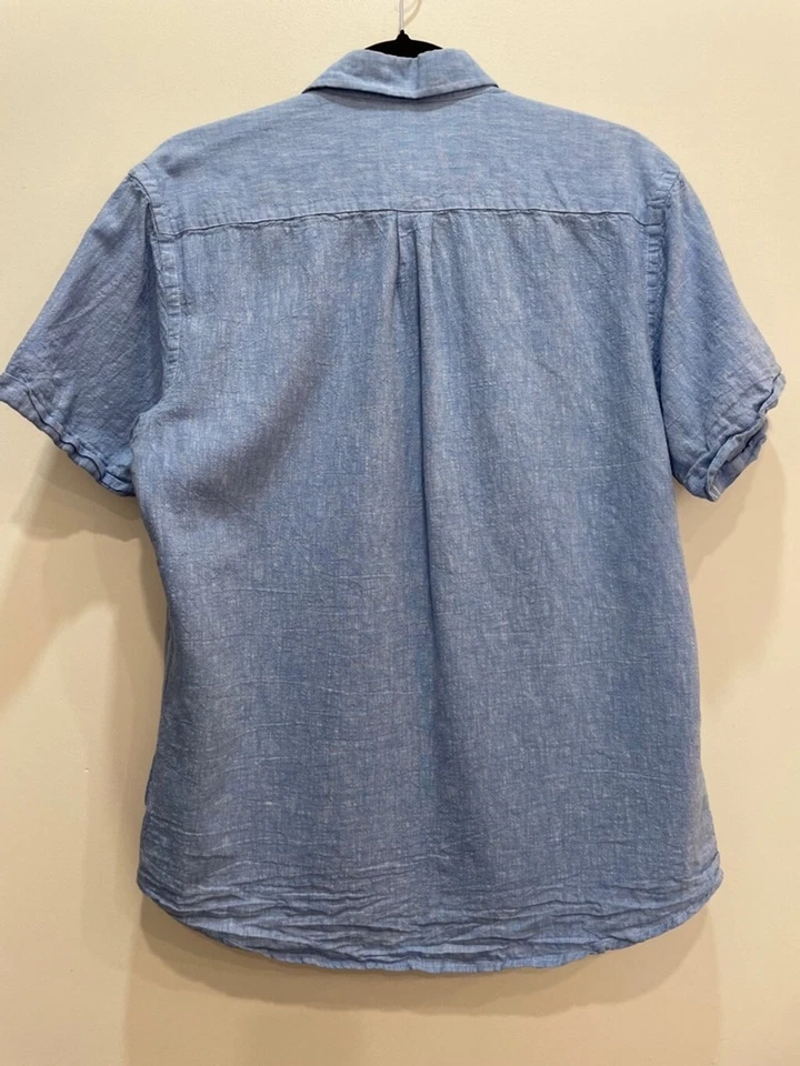 Camisa de manga corta con botones Steel & Jelly para hombre Lino Algodón Ligera Preppy Foto 4 de 4