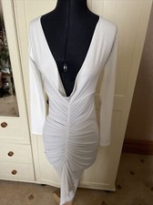 PRETTYLITTLETHING Zoey Ladies Stretch Midi Dress Size 8 Ivory Cream Ruched NEW