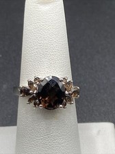 Designer STS Sterling Silver Smoky Quartz Cocktail Ring - Size 7
