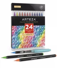 Arteza Real Brush Pens, 24 Colors for Watercolor Painting with Flexible Nylon