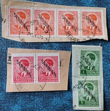 SERBIA 1941, GERMAN OCCUPATION, WWII, OVERPRINTED SERBIEN, 8 STAMPS ON PAPER