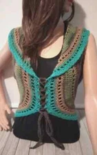 crochet handmade womans boho top vest festival shrug large xl dragon USA made
