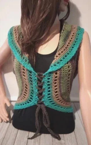 crochet handmade womans boho top vest festival shrug large xl dragon - Image 2 of 3