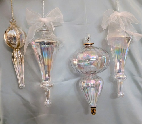 4 schöne klare irisierende Endstücke mundgeblasen Glas Christbaumschmuck - Bild 9 von 11