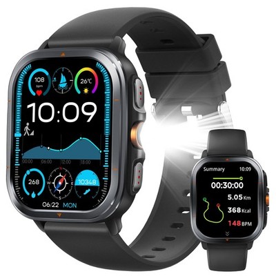 Smart Watch for Men Women, 2.01'' AMOLED Fitness Tracker with Flashlight, Buil...