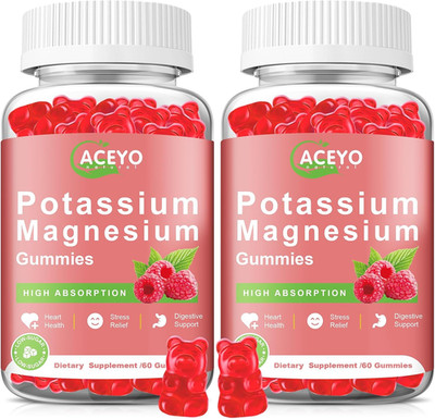 2 Pack Potassium Magnesium Gummies for Adult Kids High Absorption Leg Cramps & M