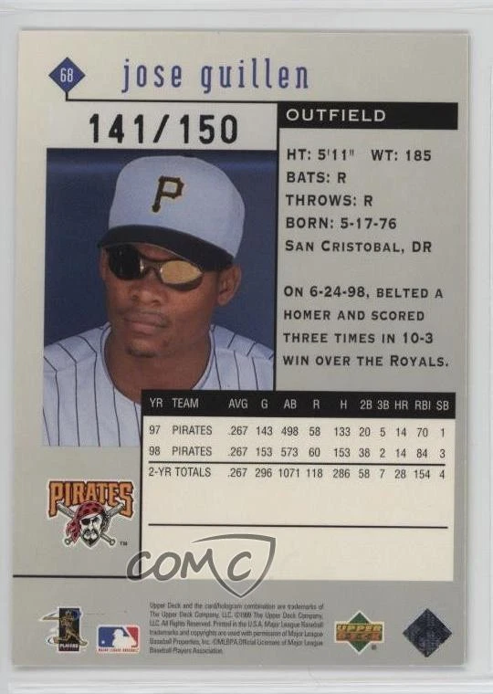 1999 Upper Deck Black Diamond Quadruple Diamond /150 Jose Guillen #68 - Image 2 of 2