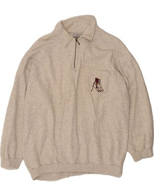 GAUCHO Damen Zip Neck Sweatshirt Pullover UK 20 2XL grau gefleckt Baumwolle AO01