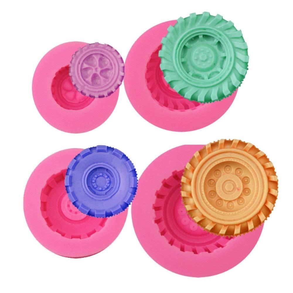Tire Fondant Moulds- Set of 4 Truck Wheel Shape Silicone Mold for Pink