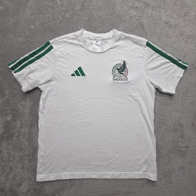 Adidas Shirt Mens M White Mexico Crest Green Stripes Embroidered Cotton Jersey