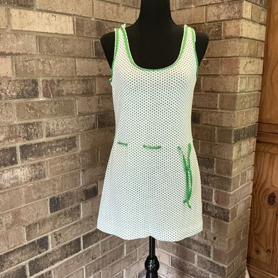 70s VTG Quantum Sportswear Tennis Dress Green Polka Dot White Size XS/S #21E3