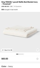 Threshold King Cream Lyocell Waffle Throw Blanket New With Tags