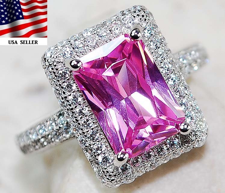 5CT Heat Treated Pink Topaz 925 Sterling Silver Ring Jewelry Sz 8 L1-5