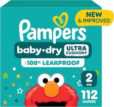 Pampers Baby Dry Size 2 Diapers, 112 Ct Gentle Skin Leak Protection