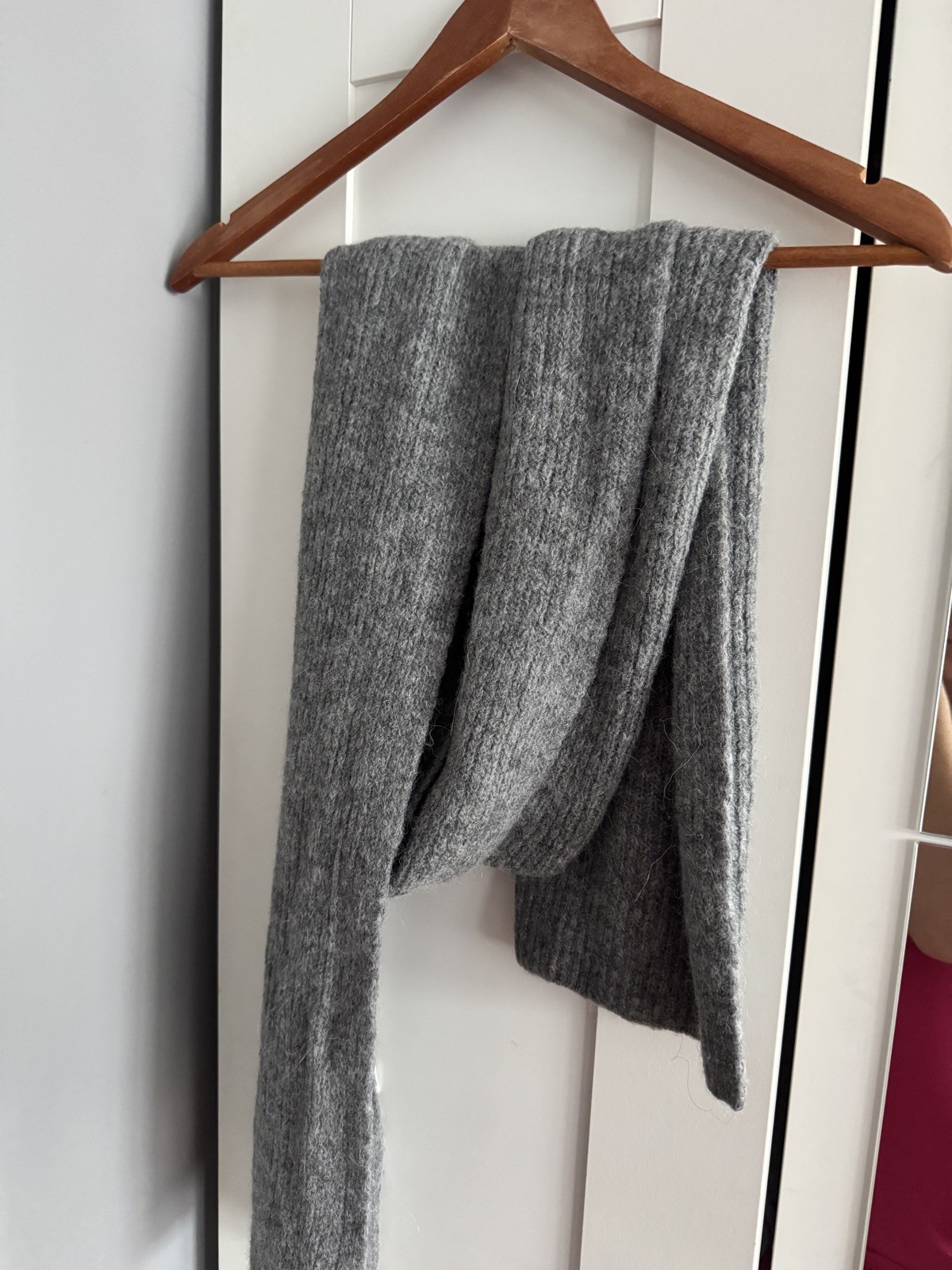 Grey Ribbed Knit Scarf- Women Winter Accessory