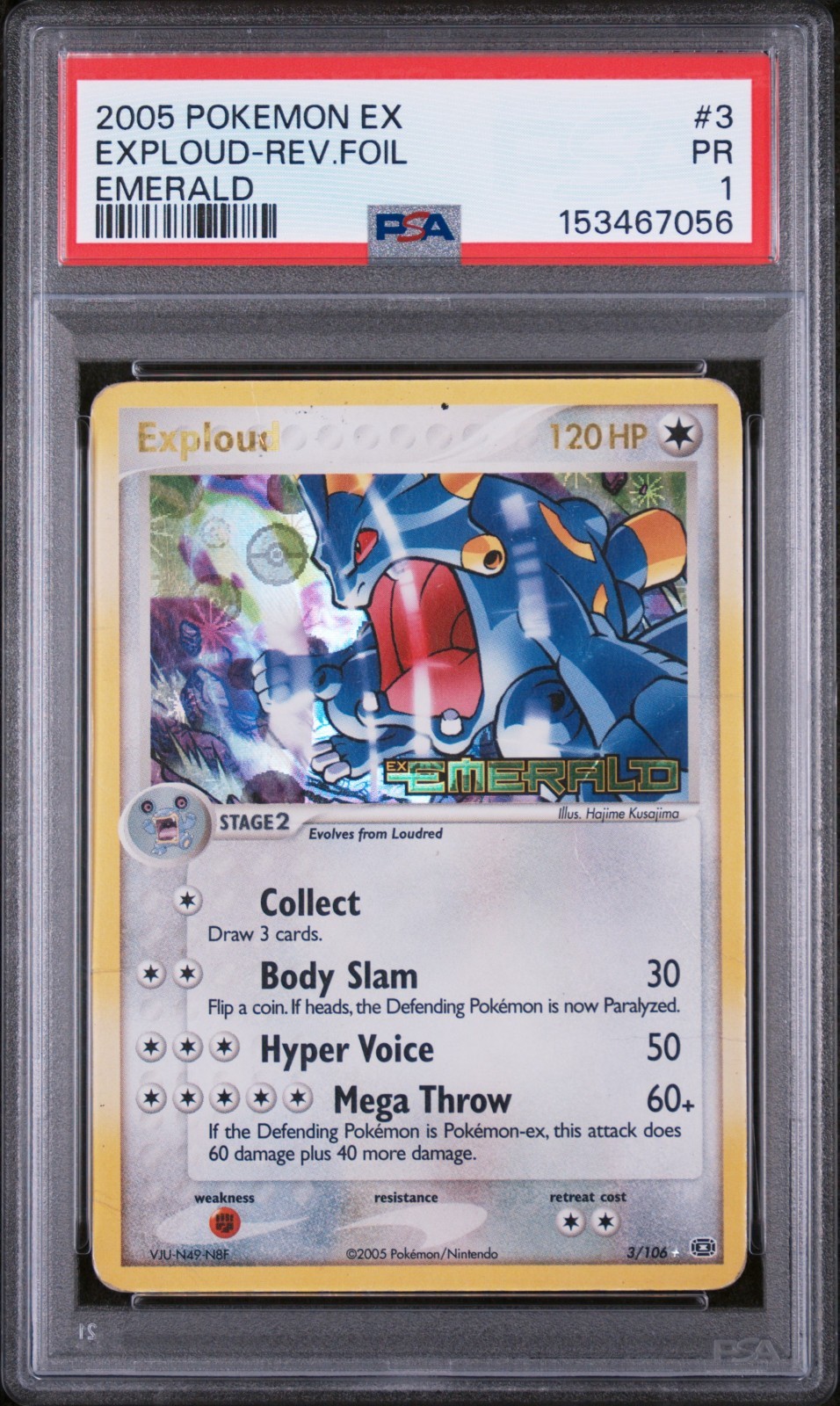 PSA 1 2005 Pokemon EX Emerald Exploud Reverse Holo Foil Rare 3/106 STAMPED