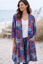Southwestern Print Kimono Duster Cardigan Boho Lightweight Open Front Size 12