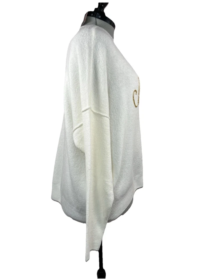 Suéter Vince Camuto Festivo Vacaciones Suave Cálido Marfil con Cuentas Doradas XL Foto 3 de 4