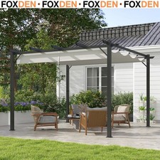 Metal Pergola Gazebo 3x3m Sun Shade Patio Shelter Garden Retractable Canopy Grey